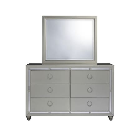 Homeroots Silver Champagne Tone Dresser with Mirror Trim Accent 6 Drawers 383981